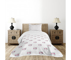 Kitty Faces Pink Hearts Bedspread Set