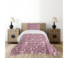 Monochrome Foliage Motif Bedspread Set