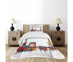 Children on Cartoon Train Bedspread Set