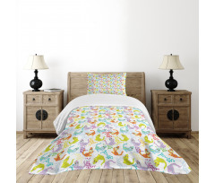 Friendly Cartoon Dragons Bedspread Set