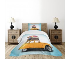 Old Car with Luggage Bedspread Set