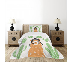 Llama in Hat Smiling Bedspread Set