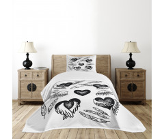 Romantic Hearts Wings Bedspread Set