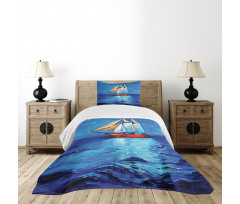 Oil Paint Style Sailship Bedspread Set