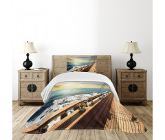 Yacht on Sea Sunset Bedspread Set