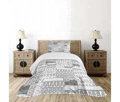 Hand Drawn Houses Town Bedspread Set