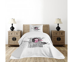 Girl in Hollow with Heart Bedspread Set