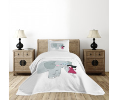 Girl on Trunk of Elephant Bedspread Set