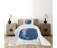 I Love Sea Cartoon Girl Bedspread Set