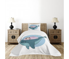 Girl Sleeping on Whale Bedspread Set