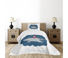 Cartoon Girl on Giant Wolf Bedspread Set
