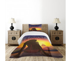 Young Woman at Beach Bedspread Set