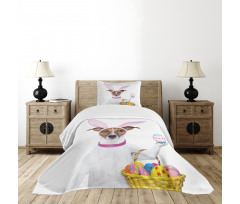 Dog as Easter Bunny Bedspread Set