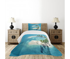 Atoll Palm Trees Ocean Bedspread Set