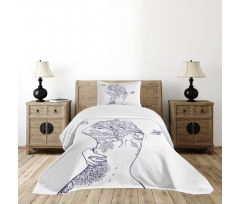 Woman Floral Botanical Art Bedspread Set