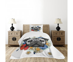 Dog Sketch with Flowers Bedspread Set