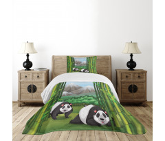 Panda Bear Trees Cartoon Bedspread Set