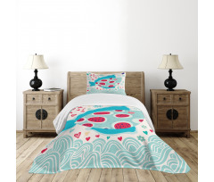 Hearts Flowers and Fish Bedspread Set