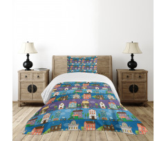Hand Drawn Townhouses Bedspread Set