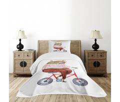Urban Bear on Bicycle Bedspread Set