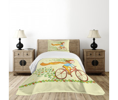 Girl Bike Autumn Leaves Bedspread Set