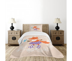 Fox with Clothing Flowers Bedspread Set