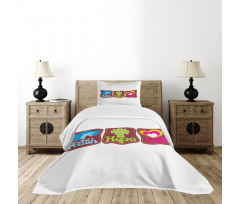 Retro Hearts and Doves Bedspread Set