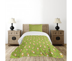 Rabbits Carrots on Green Bedspread Set