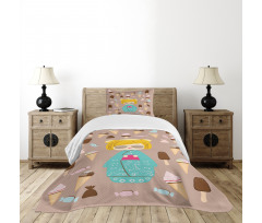 Kokeshi Doll Ice Cream Bedspread Set