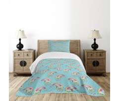 Rainbow Clouds Hearts Bedspread Set