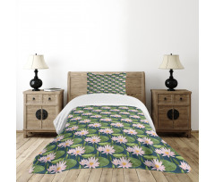 Pink Blooms on Pond Bedspread Set