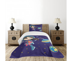 Little Girl in Space Bedspread Set