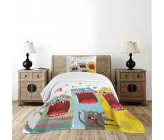 Cartoon Cats and Rat Bedspread Set