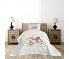 Cheerful Raccoon Bike Bedspread Set