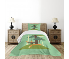 Elk and Fox in Forest Bedspread Set