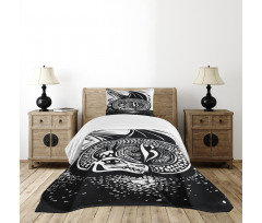 Curled up Dragon Sketch Bedspread Set