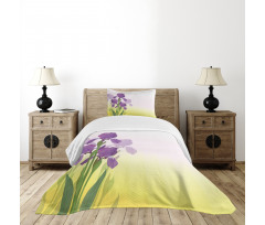 Iris Flowers Leaves Bedspread Set