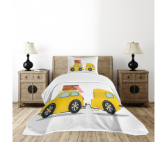 Retro Car with Trailer Bedspread Set