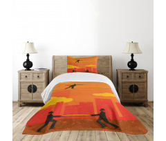 Men Walk Tightrope Net Bedspread Set