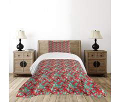 Red Hibiscus Flowers Bedspread Set