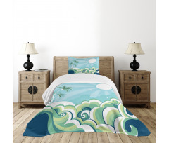 Wavy Sea Palm Trees Bedspread Set