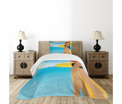 Young Woman Tropical Sea Bedspread Set