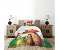 Cartoon Mushroom Houses Bedspread Set