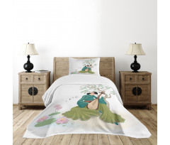 Woman Music Instrument Bedspread Set