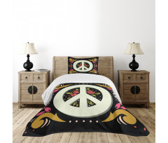 Peace Sign with Flowers Bedspread Set