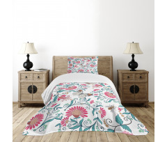 Vintage Floral Art Insects Bedspread Set