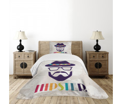 Man Hat Glasses Beard Bedspread Set