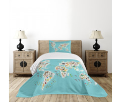 World Map Local Animal Bedspread Set