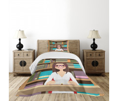 Student Girl Reading Book Bedspread Set