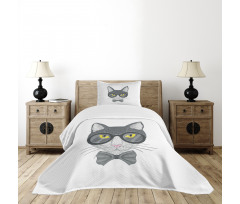 Greyscale Cat with Bowtie Bedspread Set